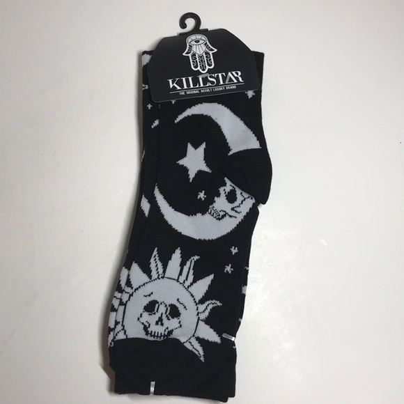 Killstar Accessories - Killstar Cosmic Death Socks Sun Moon B&W LONG